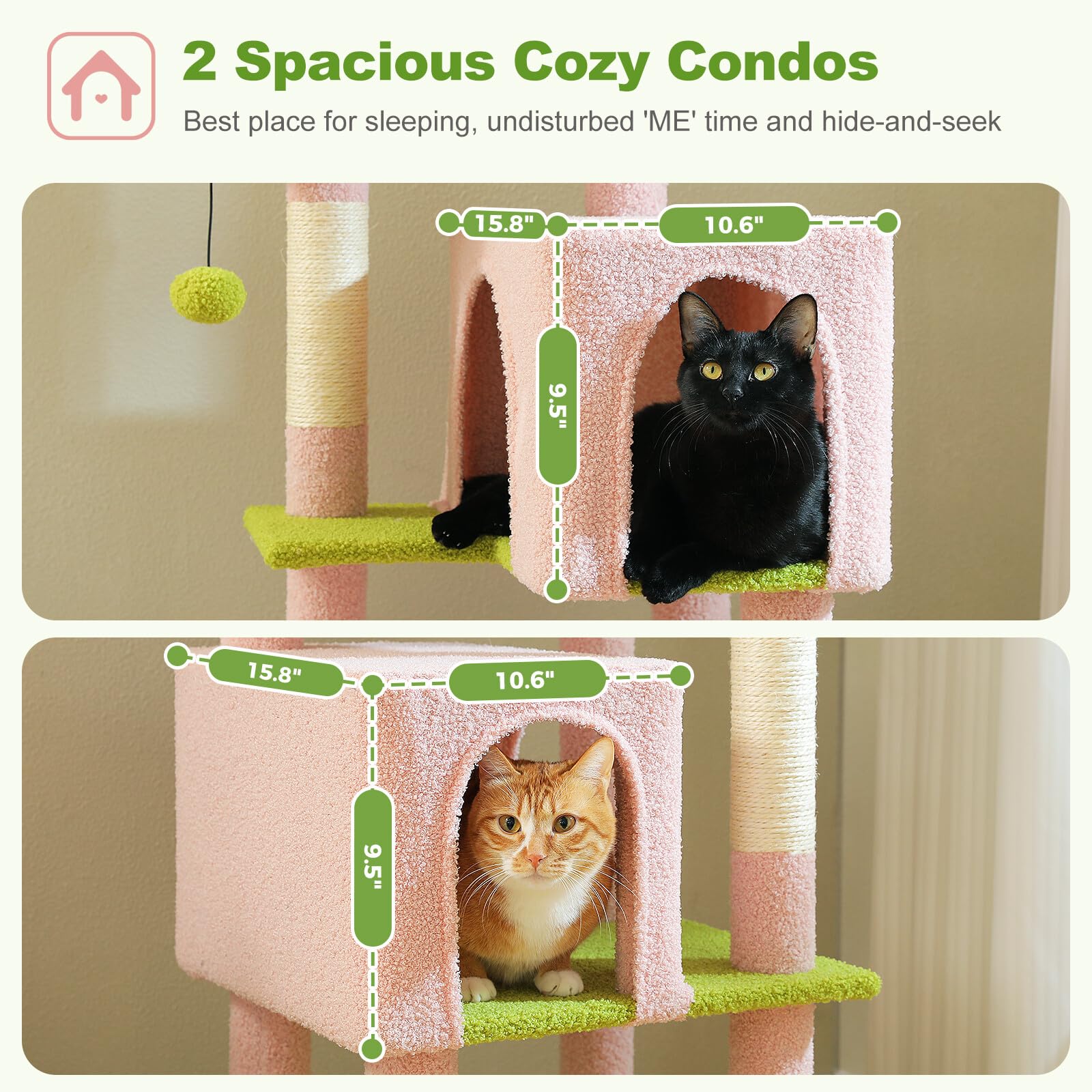 Uymi Flower Cat Tree For Indoor Cats, 62'' Multi-Level Cat Tower With 2 Spacious Condos, Scratching Pad, 4 Cat Scratching Posts,